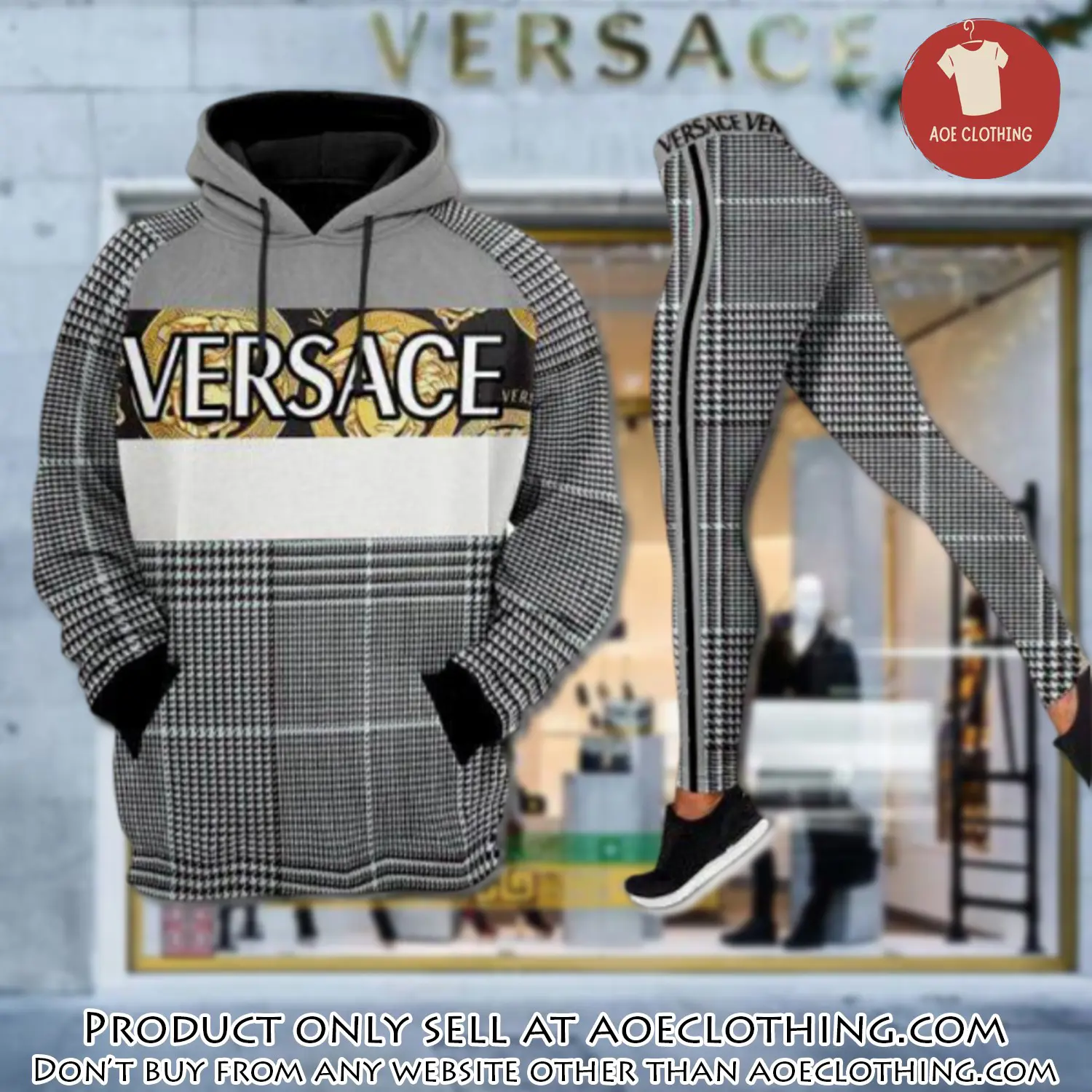 Gianni versace black white hoodie legging set luxury for women aoe1423771
